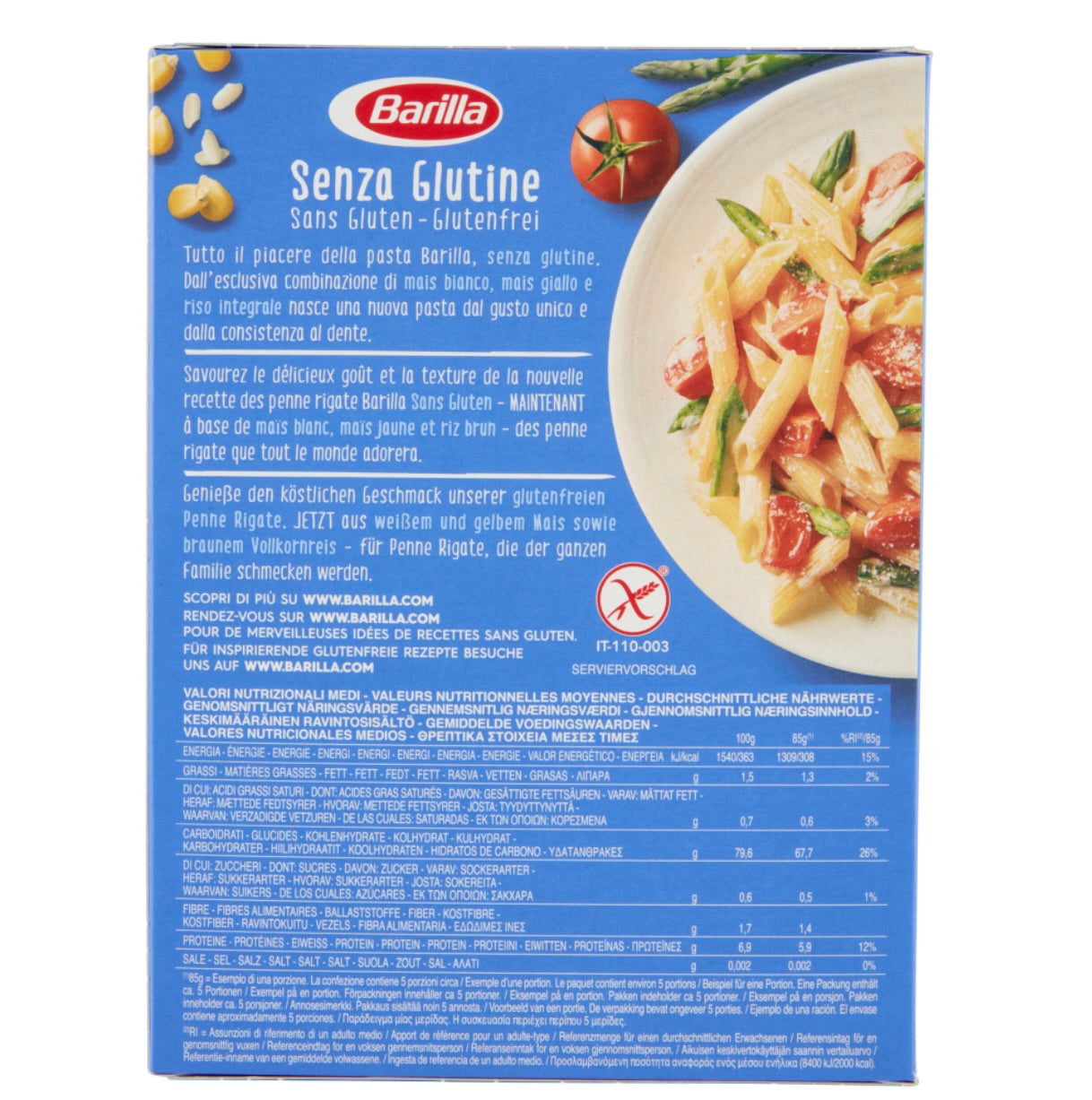 BARILLA NUDELN GLUTENFREIE PENNE RIGATE GR. 400